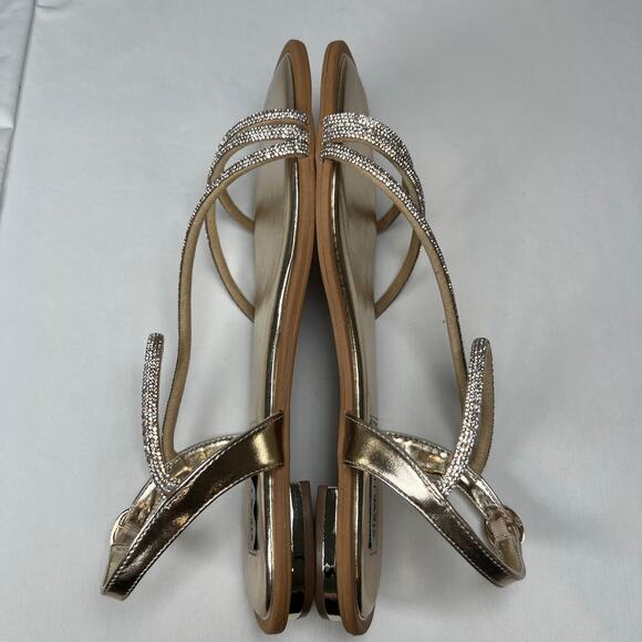 Steve Madden Kelley Gold Flats Sandals Women's 9 Strappy Metallic Rhinestones - Picture 6 of 7